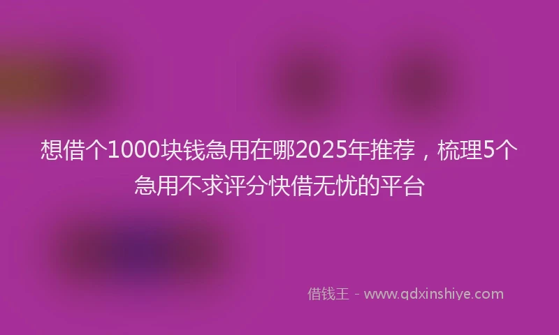 想借个1000块钱急用在哪2025年推荐，梳理5个急用不求评分快借无忧的平台