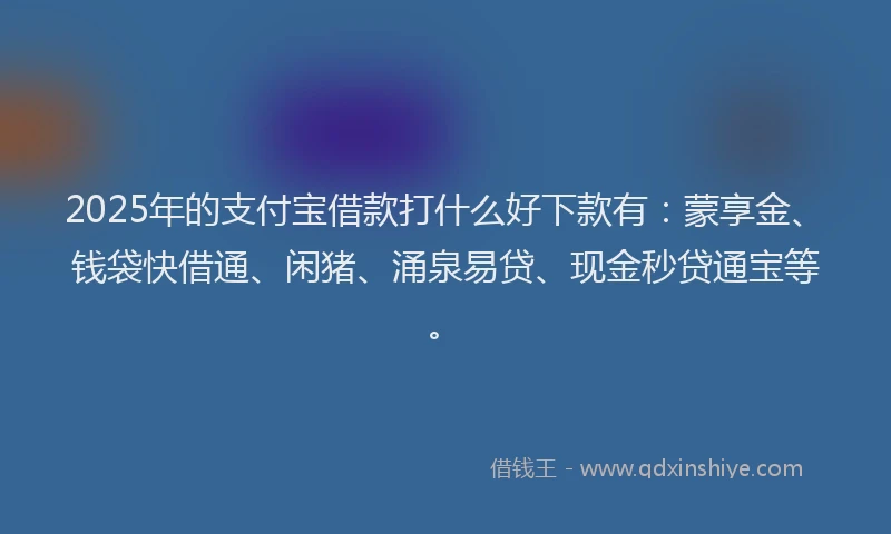 2025年的支付宝借款打什么好下款有：蒙享金、钱袋快借通、闲猪、涌泉易贷、现金秒贷通宝等。
