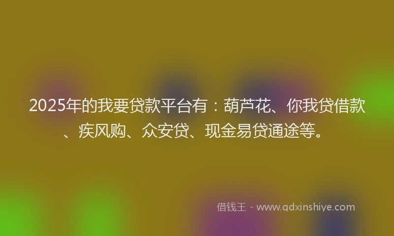2025年的我要贷款平台有：葫芦花、你我贷借款、疾风购、众安贷、现金易贷通途等。