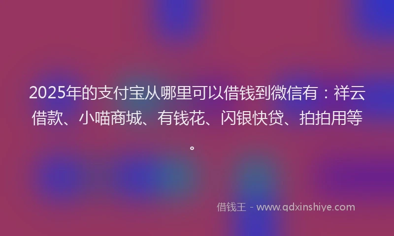 2025年的支付宝从哪里可以借钱到微信有：祥云借款、小喵商城、有钱花、闪银快贷、拍拍用等。