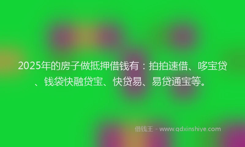 2025年的房子做抵押借钱有：拍拍速借、哆宝贷、钱袋快融贷宝、快贷易、易贷通宝等。