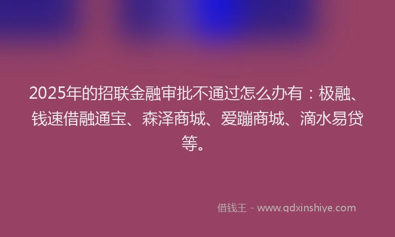2025年的招联金融审批不通过怎么办有：极融、钱速借融通宝、森泽商城、爱蹦商城、滴水易贷等。