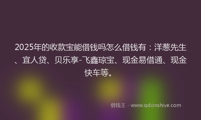 2025年的收款宝能借钱吗怎么借钱有：洋葱先生、宜人贷、贝乐享-飞鑫琼宝、现金易借通、现金快车等。