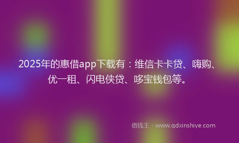 2025年的惠借app下载有：维信卡卡贷、嗨购、优一租、闪电侠贷、哆宝钱包等。