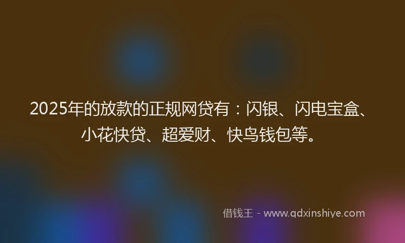 2025年的放款的正规网贷有：闪银、闪电宝盒、小花快贷、超爱财、快鸟钱包等。