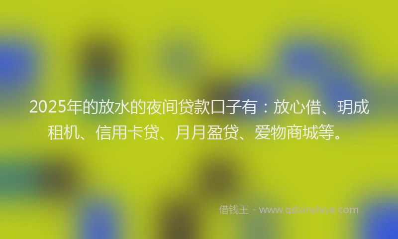 2025年的放水的夜间贷款口子有：放心借、玥成租机、信用卡贷、月月盈贷、爱物商城等。