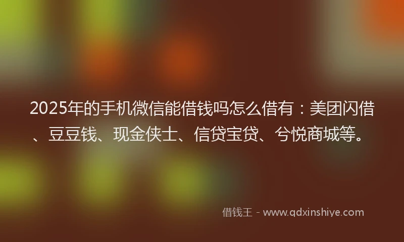 2025年的手机微信能借钱吗怎么借有：美团闪借、豆豆钱、现金侠士、信贷宝贷、兮悦商城等。