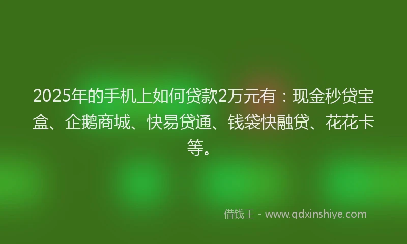 2025年的手机上如何贷款2万元有：现金秒贷宝盒、企鹅商城、快易贷通、钱袋快融贷、花花卡等。