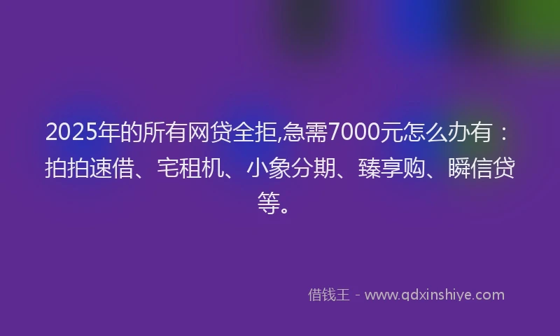 2025年的所有网贷全拒,急需7000元怎么办有：拍拍速借、宅租机、小象分期、臻享购、瞬信贷等。