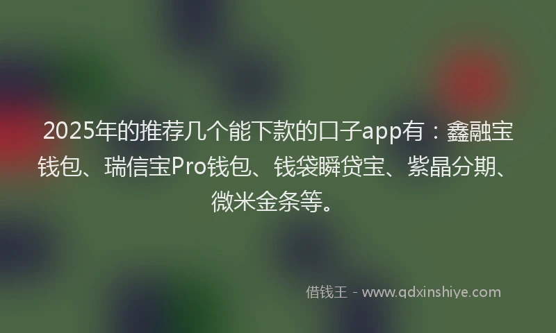 2025年的推荐几个能下款的口子app有：鑫融宝钱包、瑞信宝Pro钱包、钱袋瞬贷宝、紫晶分期、微米金条等。