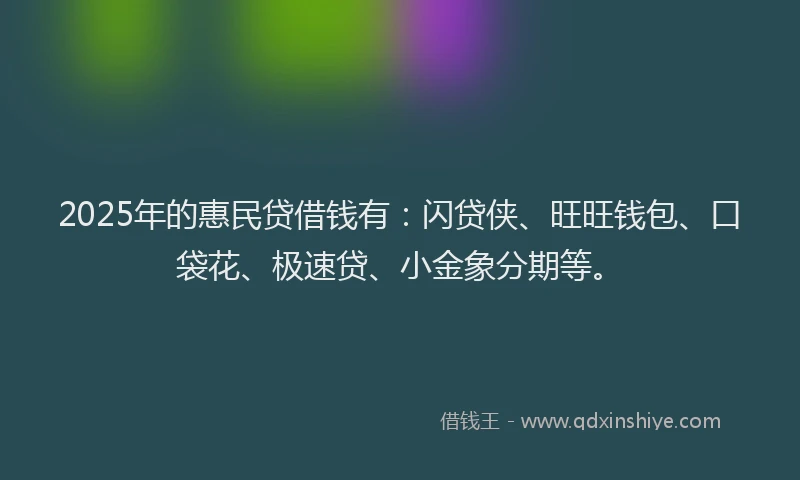 2025年的惠民贷借钱有：闪贷侠、旺旺钱包、口袋花、极速贷、小金象分期等。