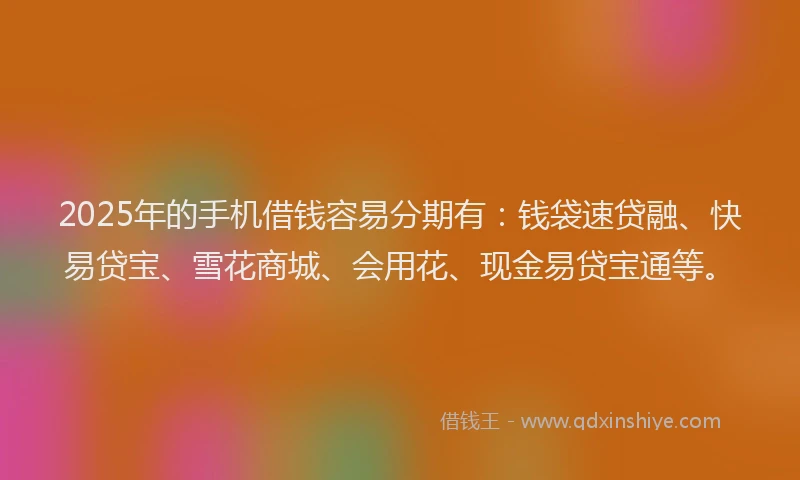 2025年的手机借钱容易分期有：钱袋速贷融、快易贷宝、雪花商城、会用花、现金易贷宝通等。