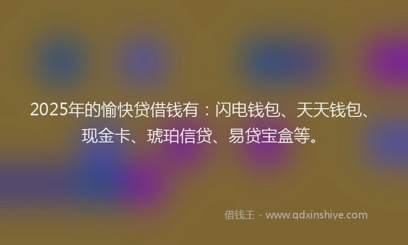 2025年的愉快贷借钱有：闪电钱包、天天钱包、现金卡、琥珀信贷、易贷宝盒等。