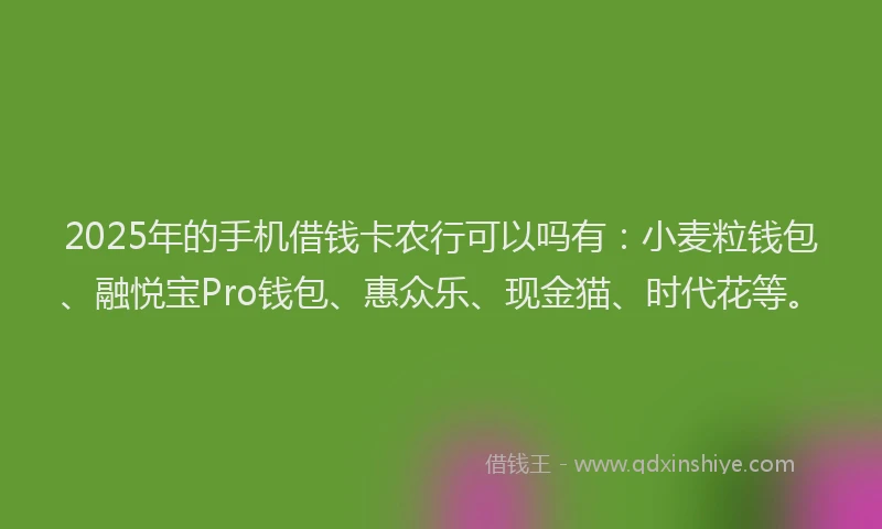 2025年的手机借钱卡农行可以吗有：小麦粒钱包、融悦宝Pro钱包、惠众乐、现金猫、时代花等。