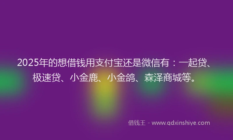 2025年的想借钱用支付宝还是微信有：一起贷、极速贷、小金鹿、小金鸽、森泽商城等。