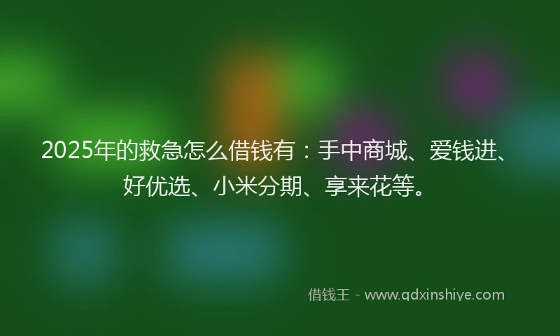 2025年的救急怎么借钱有：手中商城、爱钱进、好优选、小米分期、享来花等。