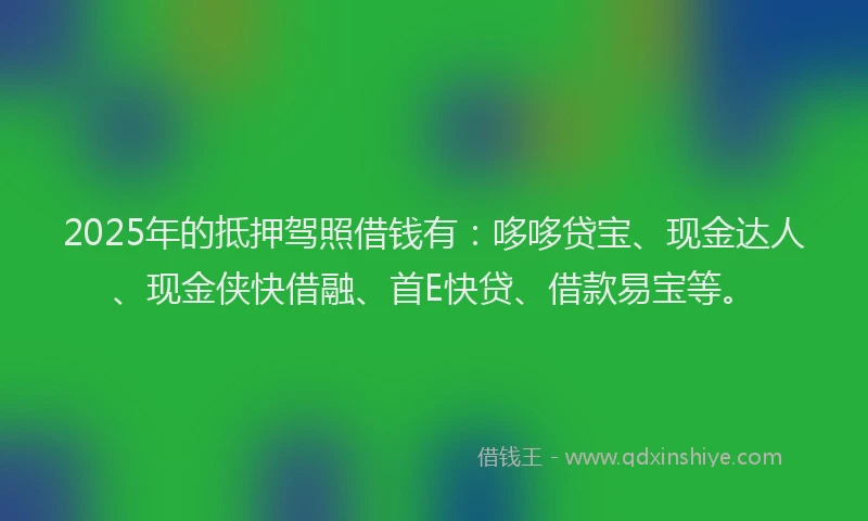 2025年的抵押驾照借钱有：哆哆贷宝、现金达人、现金侠快借融、首E快贷、借款易宝等。