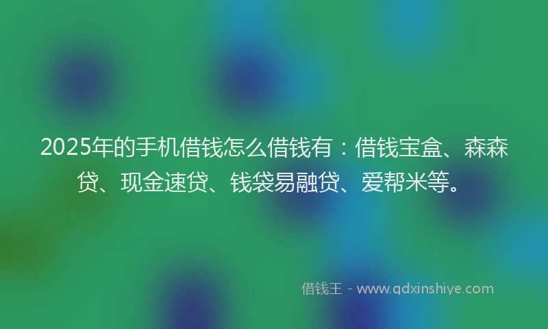 2025年的手机借钱怎么借钱有：借钱宝盒、森森贷、现金速贷、钱袋易融贷、爱帮米等。