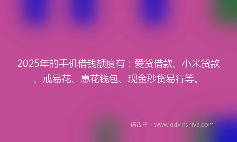 2025年的手机借钱额度有：爱贷借款、小米贷款、戒易花、惠花钱包、现金秒贷易行等。