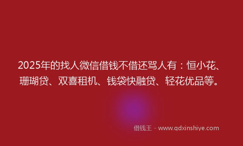 2025年的找人微信借钱不借还骂人有：恒小花、珊瑚贷、双喜租机、钱袋快融贷、轻花优品等。