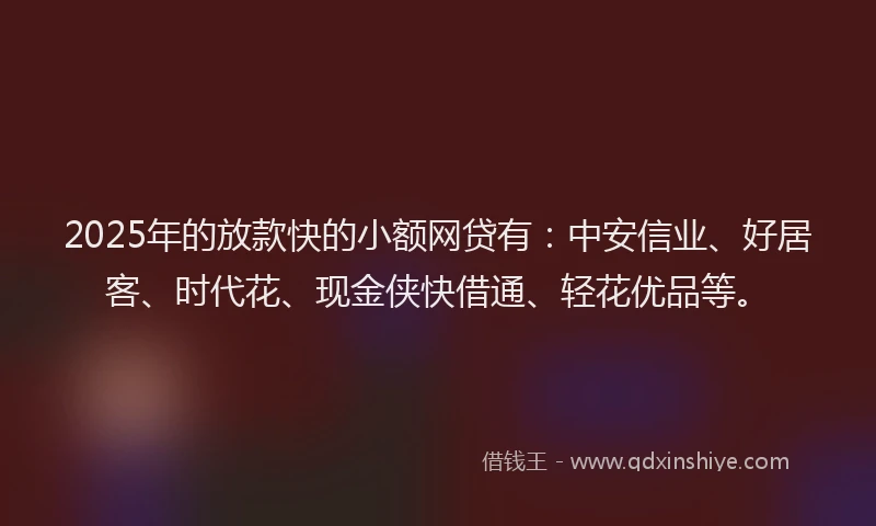 2025年的放款快的小额网贷有：中安信业、好居客、时代花、现金侠快借通、轻花优品等。