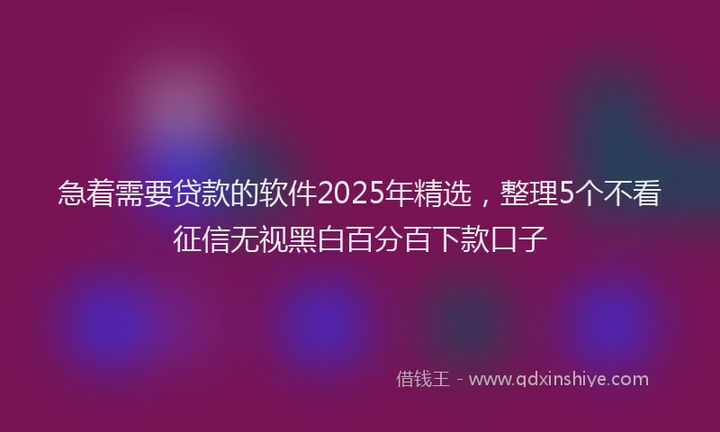 急着需要贷款的软件2025年精选，整理5个不看征信无视黑白百分百下款口子