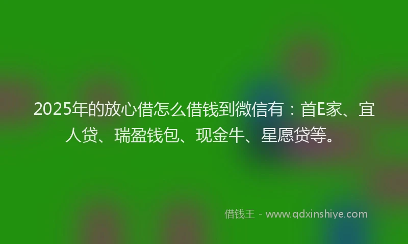 2025年的放心借怎么借钱到微信有：首E家、宜人贷、瑞盈钱包、现金牛、星愿贷等。