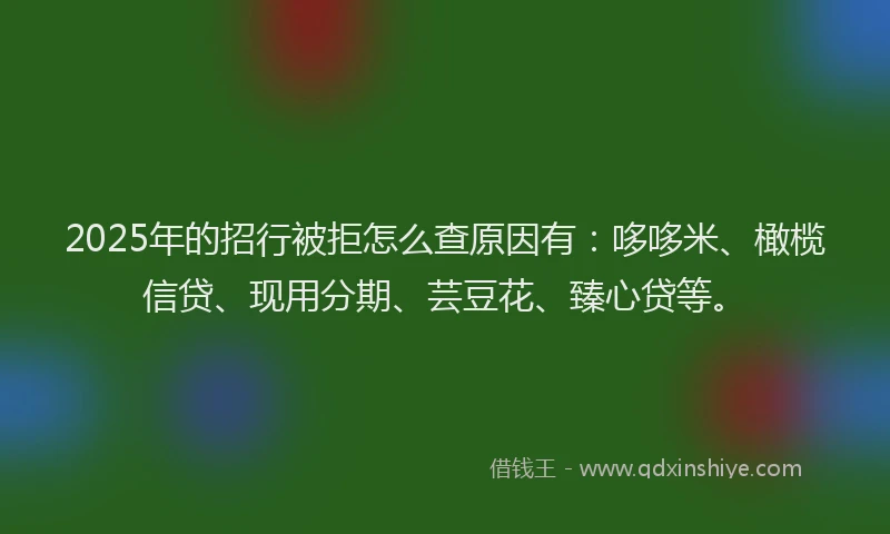 2025年的招行被拒怎么查原因有：哆哆米、橄榄信贷、现用分期、芸豆花、臻心贷等。
