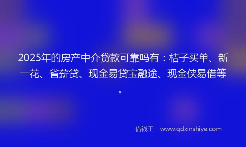 2025年的房产中介贷款可靠吗有：桔子买单、新一花、省薪贷、现金易贷宝融途、现金侠易借等。