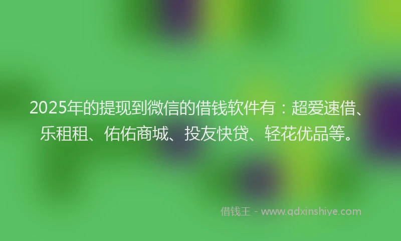 2025年的提现到微信的借钱软件有：超爱速借、乐租租、佑佑商城、投友快贷、轻花优品等。