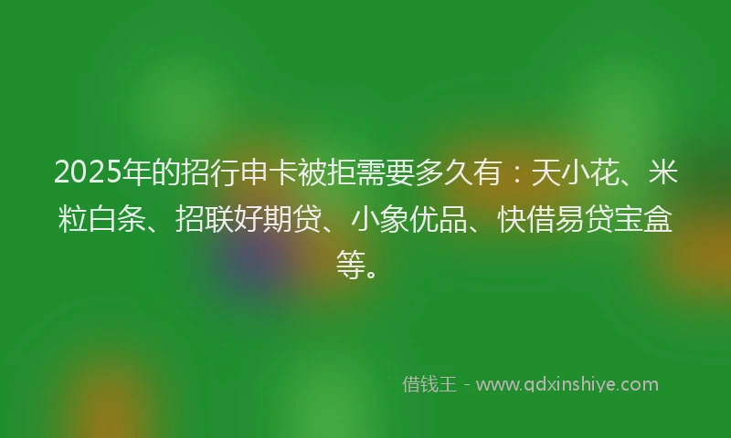 2025年的招行申卡被拒需要多久有：天小花、米粒白条、招联好期贷、小象优品、快借易贷宝盒等。