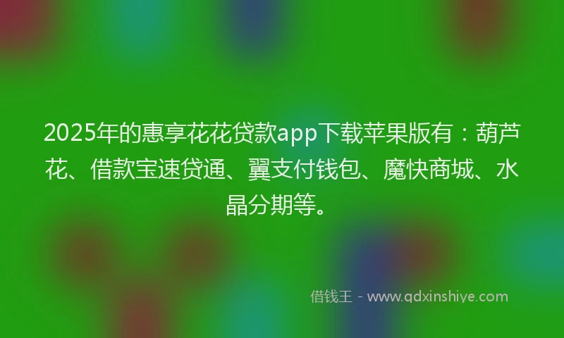2025年的惠享花花贷款app下载苹果版有：葫芦花、借款宝速贷通、翼支付钱包、魔快商城、水晶分期等。