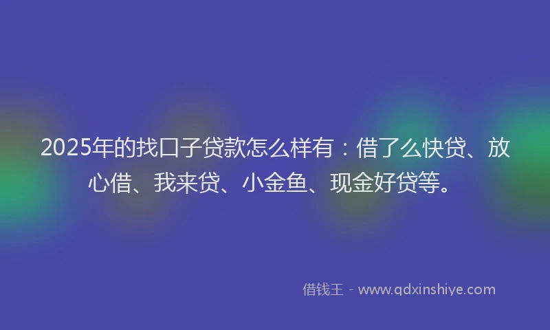 2025年的找口子贷款怎么样有：借了么快贷、放心借、我来贷、小金鱼、现金好贷等。