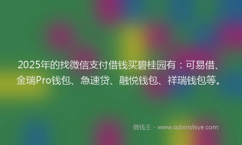 2025年的找微信支付借钱买碧桂园有：可易借、金瑞Pro钱包、急速贷、融悦钱包、祥瑞钱包等。