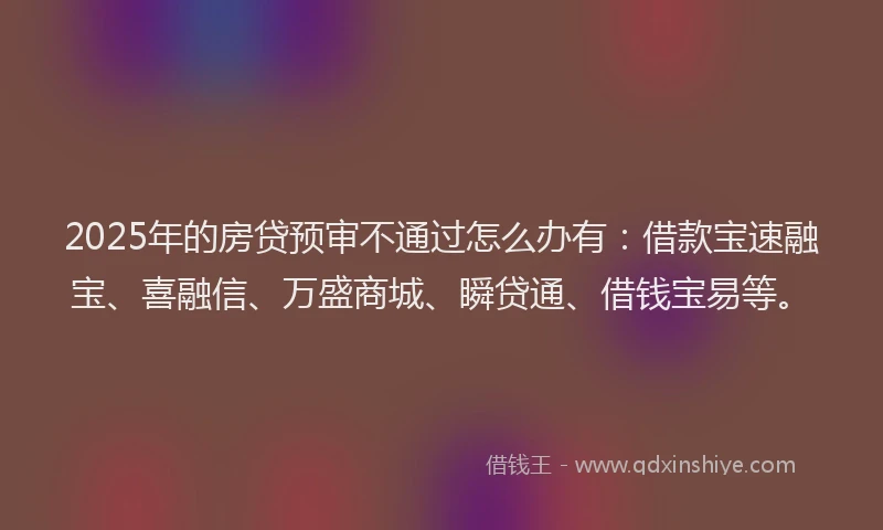 2025年的房贷预审不通过怎么办有：借款宝速融宝、喜融信、万盛商城、瞬贷通、借钱宝易等。