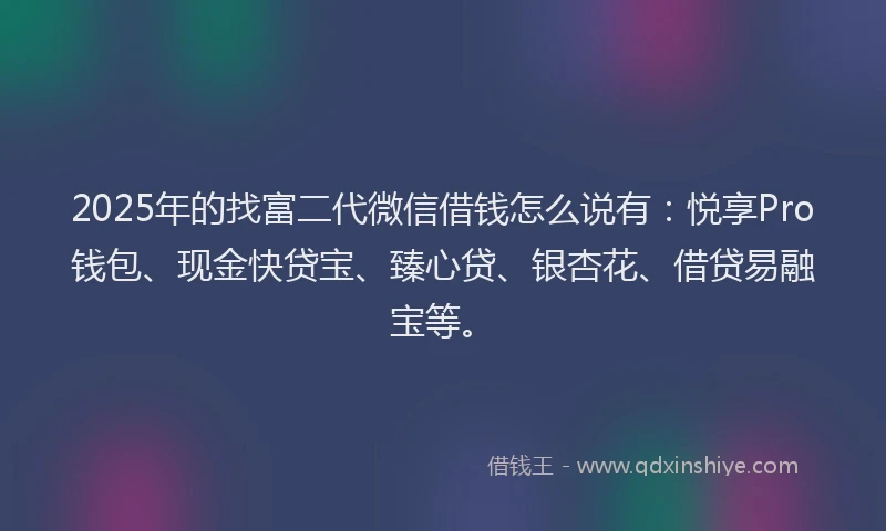 2025年的找富二代微信借钱怎么说有：悦享Pro钱包、现金快贷宝、臻心贷、银杏花、借贷易融宝等。