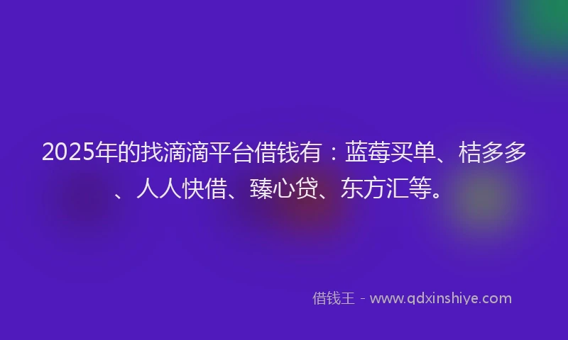 2025年的找滴滴平台借钱有：蓝莓买单、桔多多、人人快借、臻心贷、东方汇等。