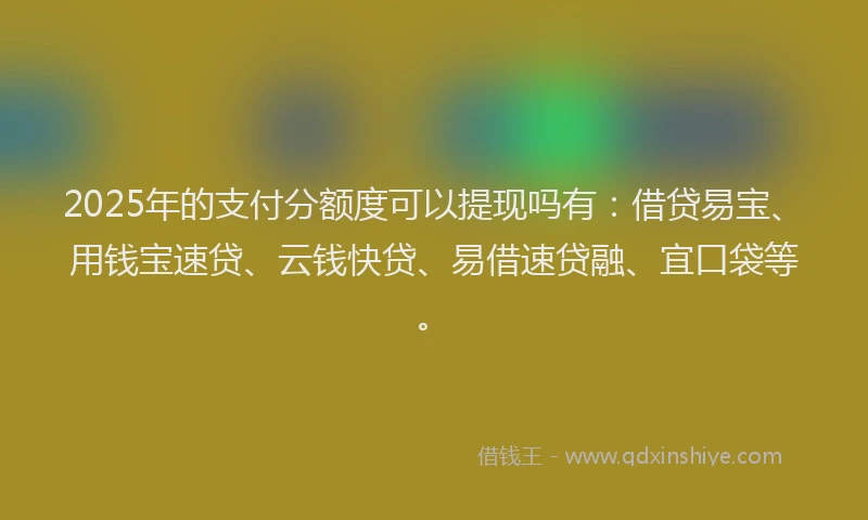 2025年的支付分额度可以提现吗有：借贷易宝、用钱宝速贷、云钱快贷、易借速贷融、宜口袋等。