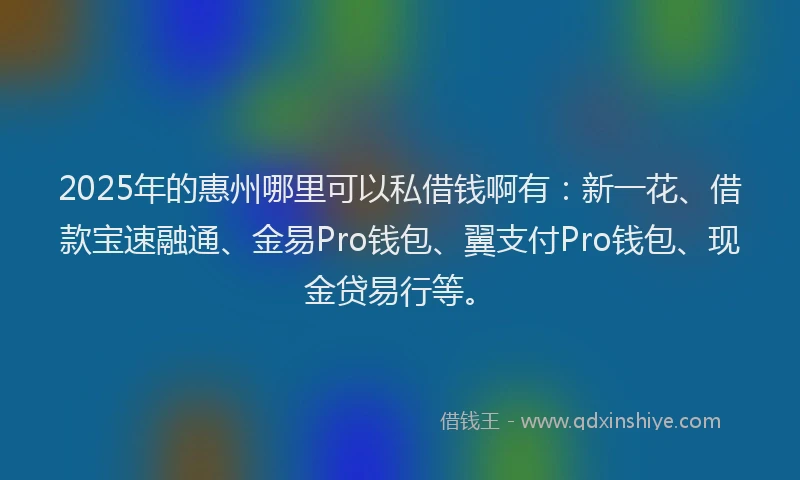 2025年的惠州哪里可以私借钱啊有：新一花、借款宝速融通、金易Pro钱包、翼支付Pro钱包、现金贷易行等。