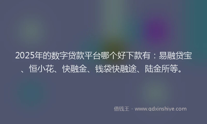 2025年的数字贷款平台哪个好下款有：易融贷宝、恒小花、快融金、钱袋快融途、陆金所等。