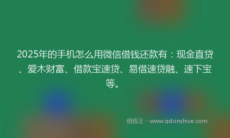 2025年的手机怎么用微信借钱还款有：现金直贷、爱木财富、借款宝速贷、易借速贷融、速下宝等。