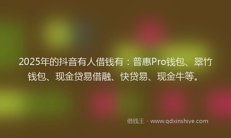 2025年的抖音有人借钱有：普惠Pro钱包、翠竹钱包、现金贷易借融、快贷易、现金牛等。