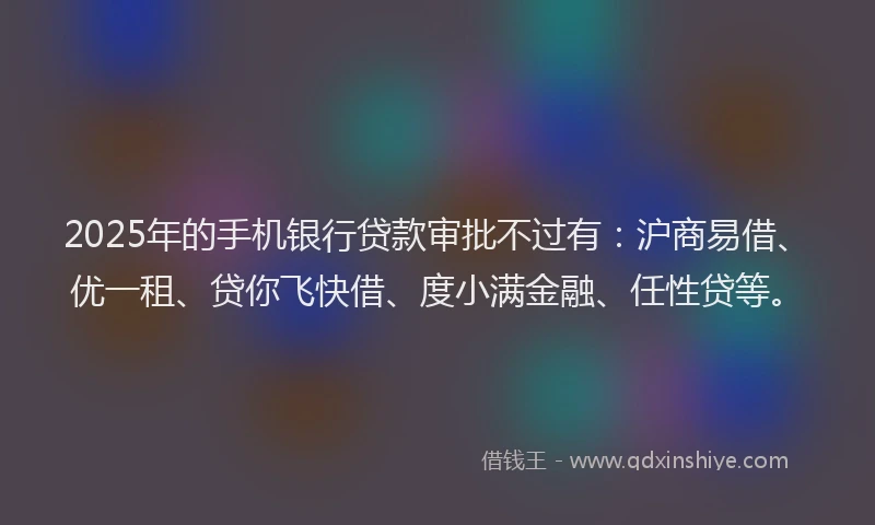 2025年的手机银行贷款审批不过有：沪商易借、优一租、贷你飞快借、度小满金融、任性贷等。