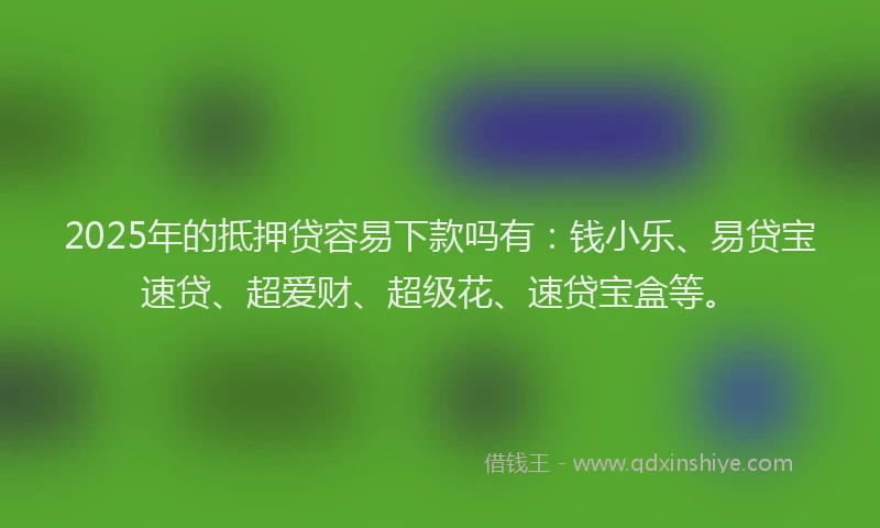 2025年的抵押贷容易下款吗有：钱小乐、易贷宝速贷、超爱财、超级花、速贷宝盒等。