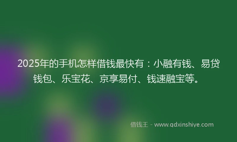 2025年的手机怎样借钱最快有：小融有钱、易贷钱包、乐宝花、京享易付、钱速融宝等。