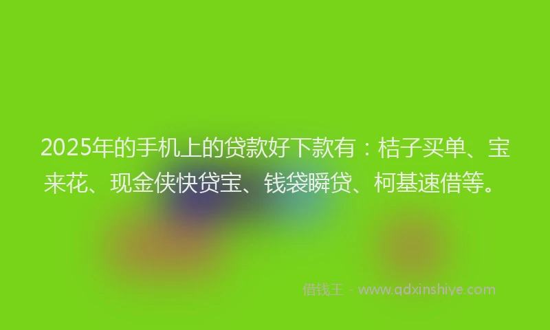 2025年的手机上的贷款好下款有：桔子买单、宝来花、现金侠快贷宝、钱袋瞬贷、柯基速借等。