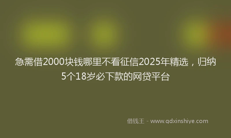 急需借2000块钱哪里不看征信2025年精选，归纳5个18岁必下款的网贷平台