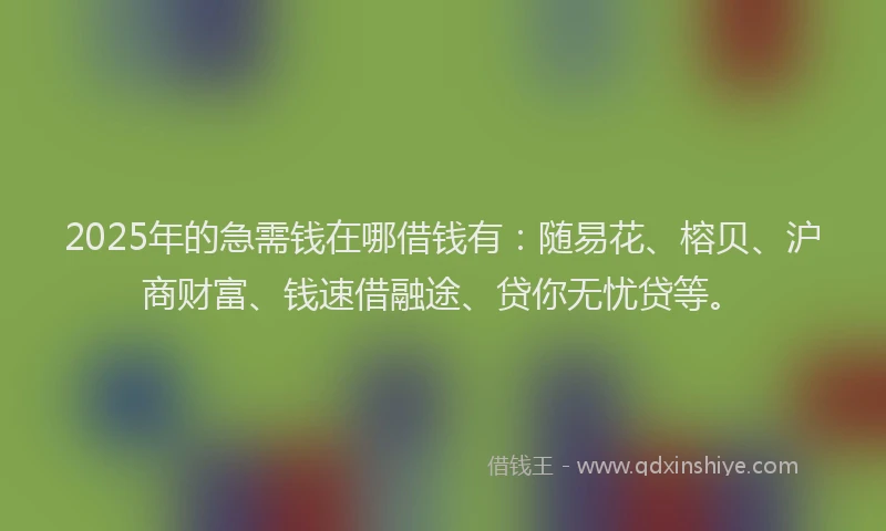 2025年的急需钱在哪借钱有：随易花、榕贝、沪商财富、钱速借融途、贷你无忧贷等。