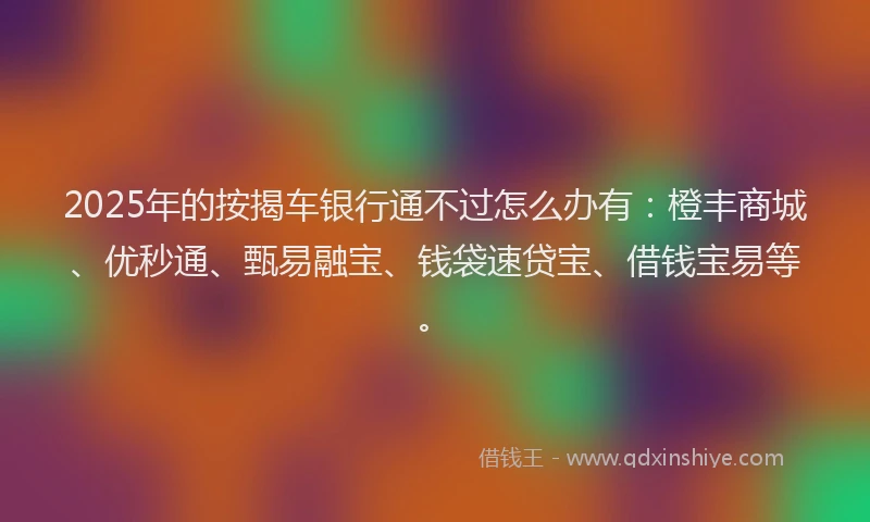 2025年的按揭车银行通不过怎么办有：橙丰商城、优秒通、甄易融宝、钱袋速贷宝、借钱宝易等。