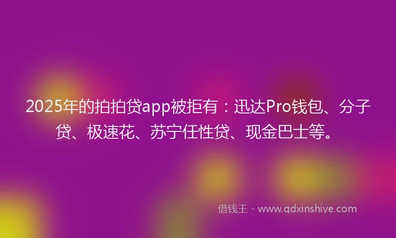 2025年的拍拍贷app被拒有：迅达Pro钱包、分子贷、极速花、苏宁任性贷、现金巴士等。